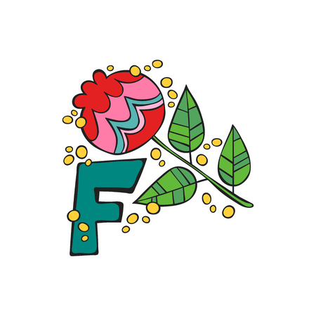 English letter F. Flower. Isolated vector object on white background.のイラスト素材