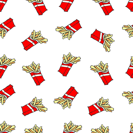 French fries. Cartoon print. Seamless vector pattern (background).のイラスト素材