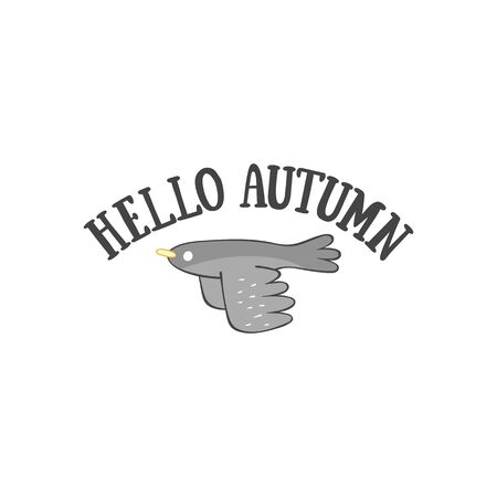 Hello, Autumn. Lettering. Little bird. Isolated vector object on a white background.のイラスト素材