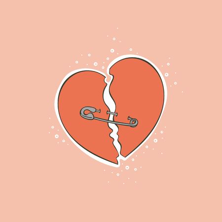 Broken heart. Pin. Isolated vector object.のイラスト素材