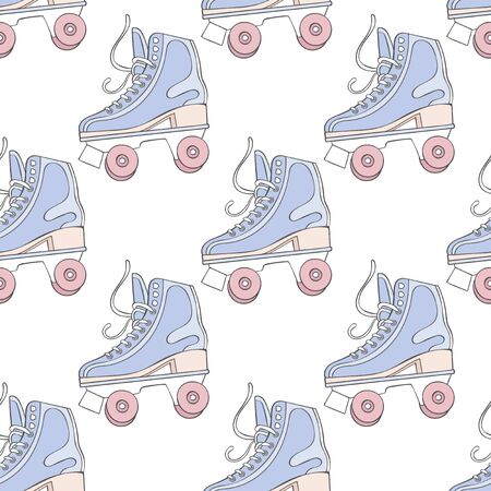 Vintage roller skates. Seamless vector pattern (background). Cartoon print. Retro.のイラスト素材