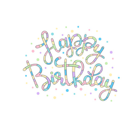 Happy Birthday. Lettering poster. Greeting card. Striped print. Isolated vector object on white background.のイラスト素材