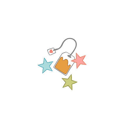 Tea bag. Stars print. Cartoon art. Isolated vector object on white background.のイラスト素材