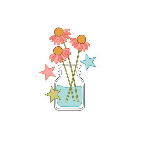 Flowers in vase. Stars. Isolated vector object on white background.のイラスト素材