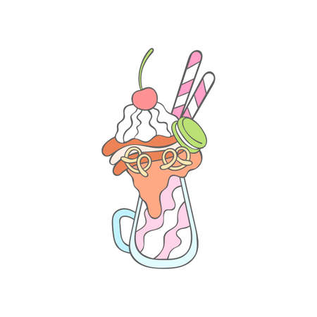 Cold drink. Beautiful cocktail. Milkshake. Cartoon art. Isolated vector object on white background.のイラスト素材
