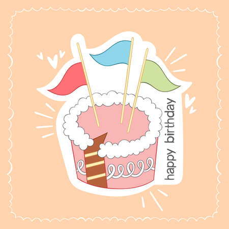 Happy Birthday. Birthday cake. Greeting card. Isolated vector object.のイラスト素材