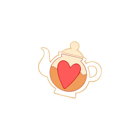 Kettle. Hot drink: coffee, tea, hot chocolate. Heart symbol. Isolated vector object on white background. Valentine's day art.のイラスト素材