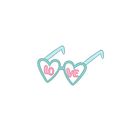Love. Lettering poster. Glasses - hearts. Isolated vector object on white background. Valentine's day art.のイラスト素材