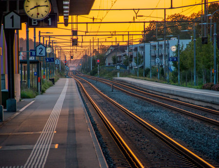 Railway Sunset in Amriswilの写真素材