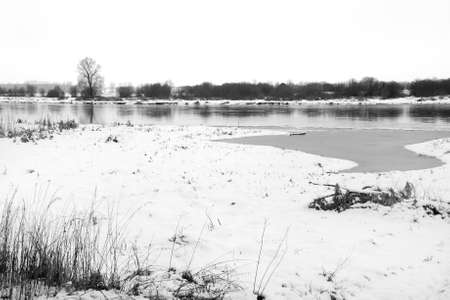 River Bug photographed in winter (black and white)の写真素材