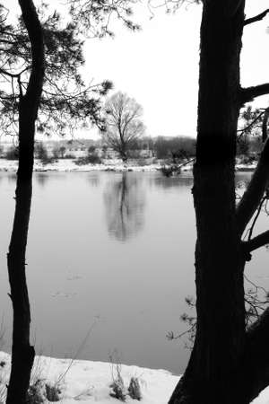River Bug photographed in winter (black and white)の写真素材