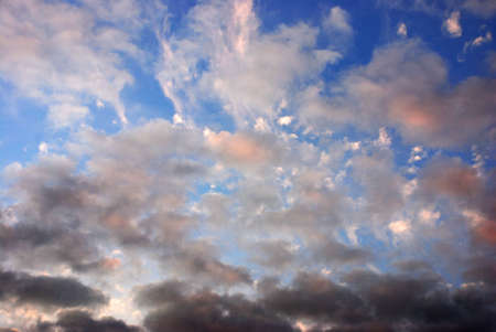 The effects of the sunset reflected on the autumn skyの写真素材