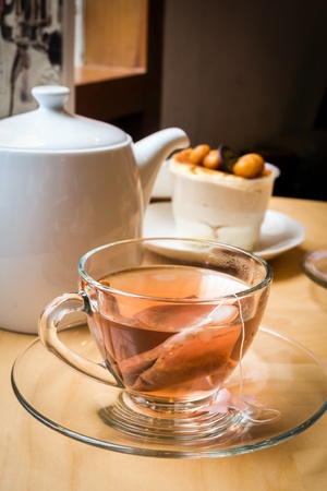 a cup of tea and teapotの写真素材