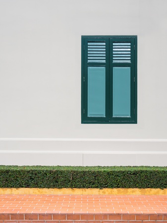 Sidewalks and Trim Shrubs with windows backgroundの写真素材