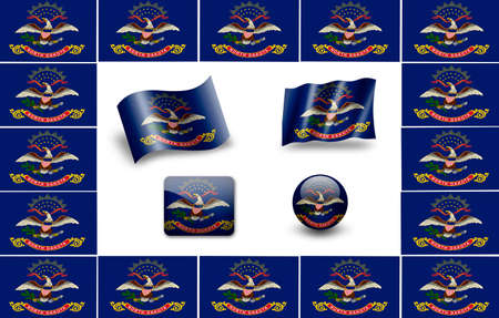 Flag of North Dakota, USA. icon set. flags frameの写真素材