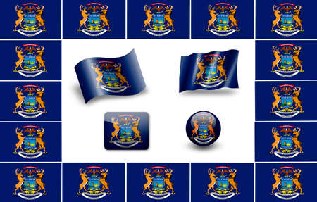Michigan state flag of America. icon setの写真素材