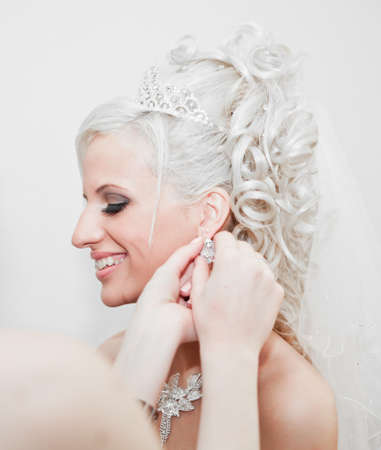 close-up portrait of beautiful blonde brideの写真素材