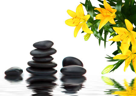 Spa still life with black stonesの写真素材