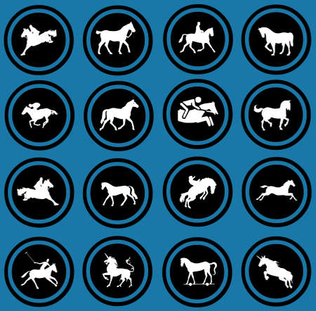 Horse riders silhouettes  Horse icons の写真素材