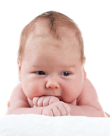 portrait of adorable baby. beautiful baby boy on white background.  1 month baby.の写真素材