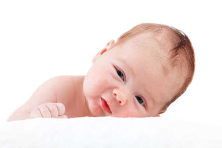 portrait of adorable baby. beautiful baby boy on white background.  1 month baby.の写真素材
