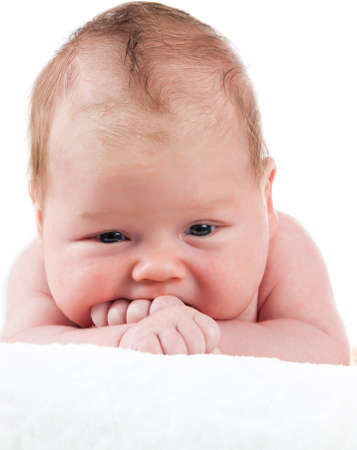 portrait of adorable baby. beautiful baby boy on white background.  1 month baby.の写真素材