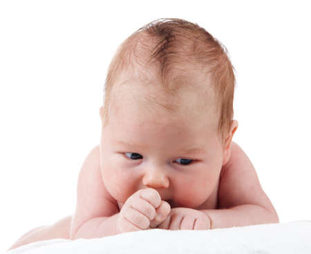 portrait of adorable baby. beautiful baby boy on white background.  1 month baby.の写真素材