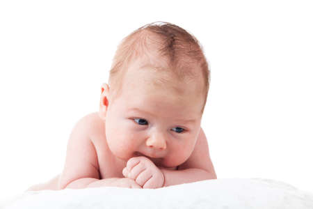 portrait of adorable baby. beautiful baby boy on white background.  1 month baby.の写真素材
