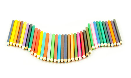Colour pencils isolated on white background  Many different colored pencils on white backgroundの写真素材