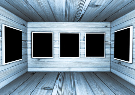photo frames on the wooden wall 