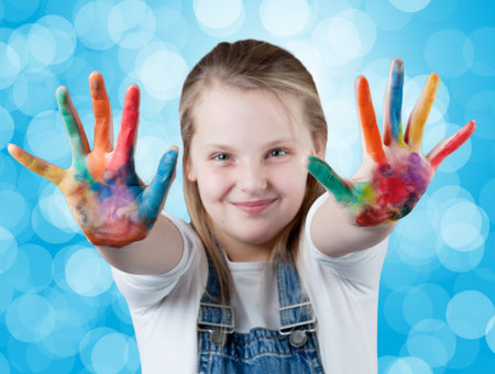 young happy girl. Hand Painted Child.の写真素材