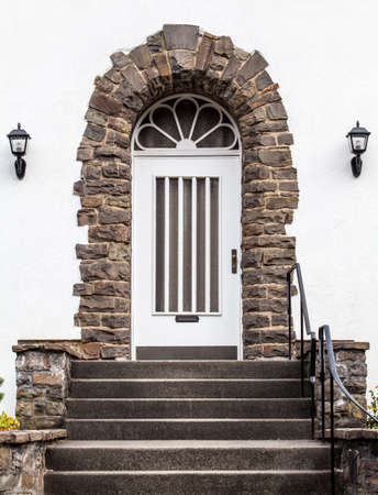 Wooden front door of a home. Old Wooden Door.の写真素材