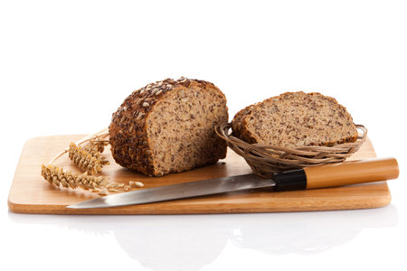 whole grain bread isolated on white background.