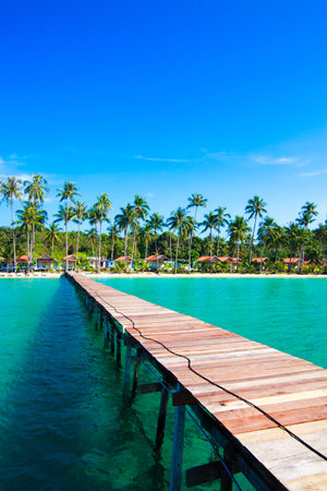 Tropical Resort. boardwalk on beachの写真素材