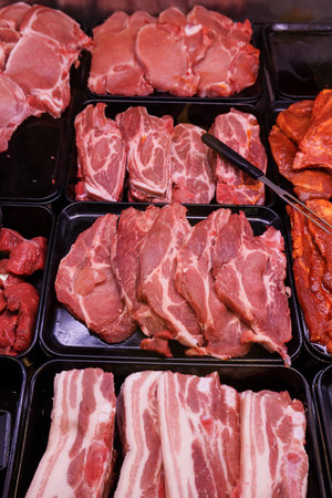 various meat in a supermarket.  meat in shop