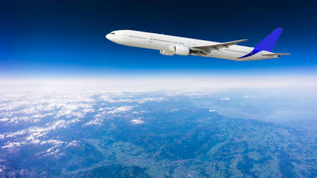 Landscape of Mountain.   Airplane in the skyの写真素材