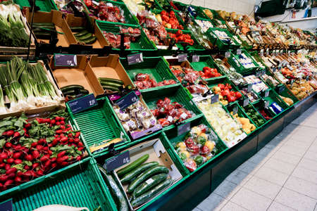 market vegetables.  Vegetables Displayed on a Market Stallのeditorial素材