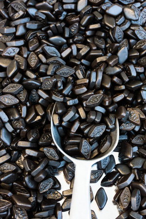 Background made of colorful sweets and candies. assortment colorful gummy candies at marketの写真素材