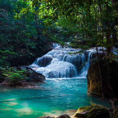 Beautiful waterfall. Deep forest Waterfall.の写真素材