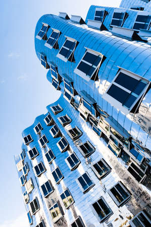 DUSSELDORF, GERMANY - NOVEMBER 08, 2014: View of the Neuer Zollhof in Media Harbor in Dusseldorf, Germany. This building complex was designed by Frank O. Gehry and completed in 1998.のeditorial素材