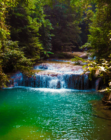 Beautiful waterfall. Deep forest Waterfall.