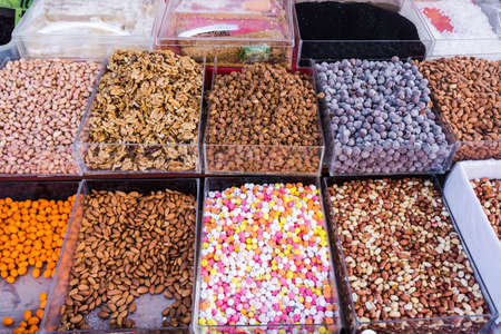 Nuts on the market.Assortment of nutsの写真素材