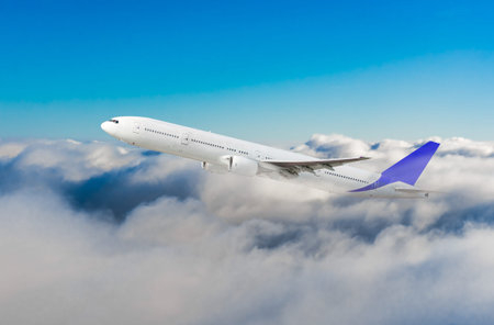 Passenger airliner flight in the blue sky