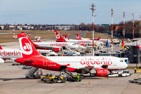 BERLIN, GERMANY - MARCH 22, 2015: Berlin, Germany. Homebase of Air Berlin is Tegel airport. The AirBerlin is the second largest airline in Germany.のeditorial素材