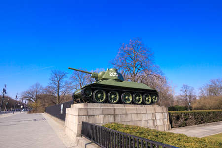 BERLIN, GERMANY - MARCH 19, 2015: Architectural detail of the Soviet War Memorial in Treptower Park in central Berlin. Russian tank of the WWIIのeditorial素材