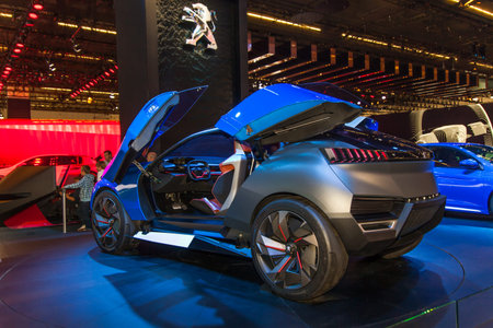 FRANKFURT, GERMANY - SEPTEMBER 23, 2015: Frankfurt international motor show (IAA) 2015. Peugeot Quartzのeditorial素材