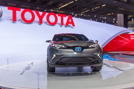 FRANKFURT, GERMANY - SEPTEMBER 23, 2015: Frankfurt international motor show (IAA) 2015. Toyota C-HR Concept - world premiereのeditorial素材