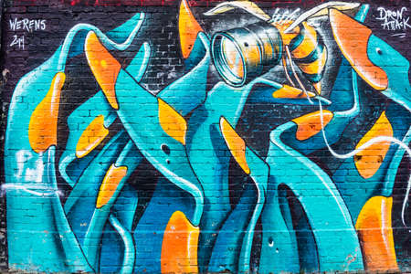 BERLIN, GERMANY - MARCH 20: Berlin Wall graffiti seen on March 22, 2015, Berlin, East Side Gallery. It's a 1.3 km long part of original Berlin Wall which collapsed in 1989のeditorial素材