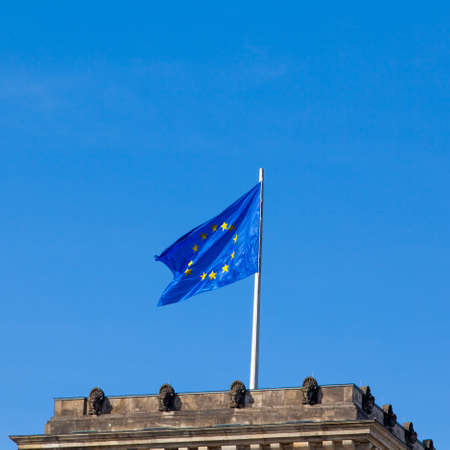 Flag of European Union.  EU Flag towards blue skyの写真素材