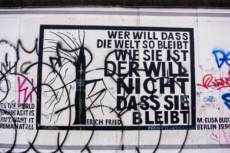 BERLIN, GERMANY - MARCH 20: Berlin Wall graffiti seen on March 22, 2015, Berlin, East Side Gallery....
